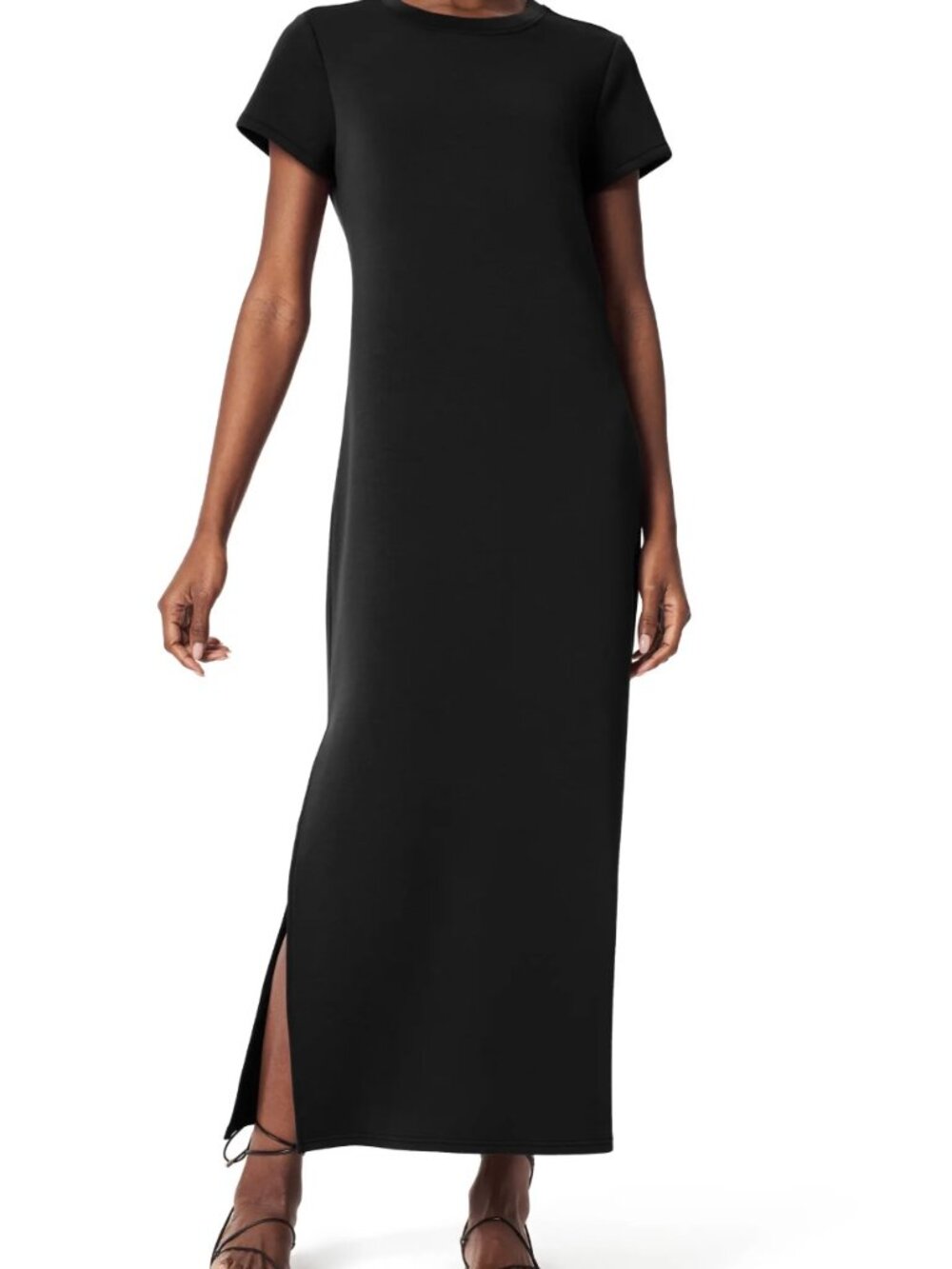 SPANX AirEssentials Stripe Side Slit Maxi Dress Black Size Large